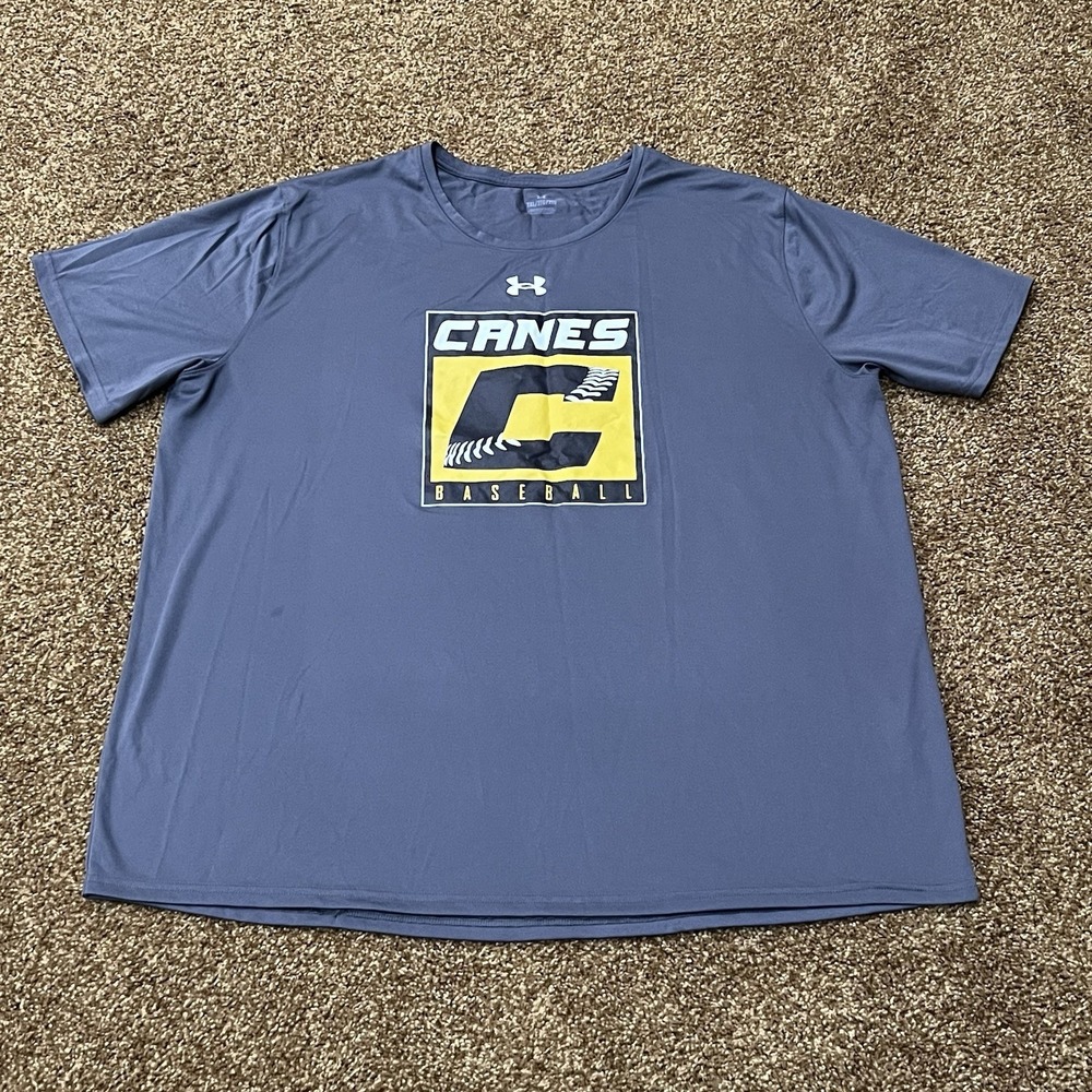 Canes Baseball Under Armour XXL Fan T-Shirt Loose Grey White Black Yellow
